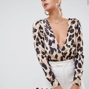 Missguided Satin Wrap-body in leopard print